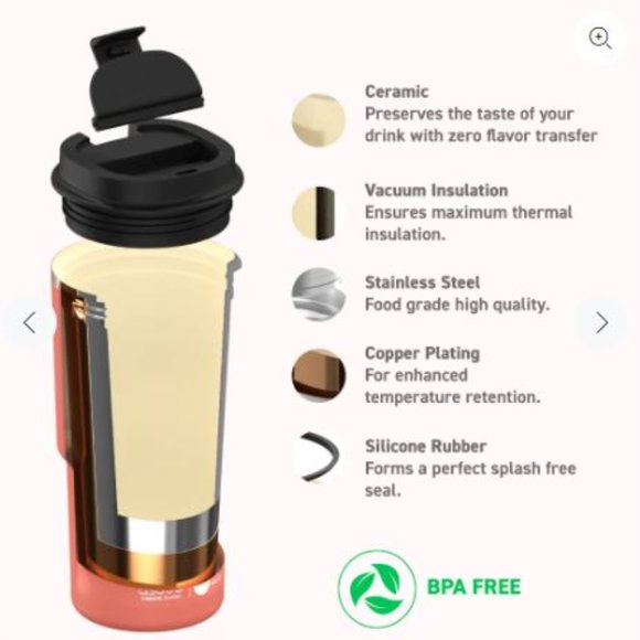 Asobu Ceramic Insulated Lined Travel Coffee Drink Mug Cup Crabapple Pick Me Up - Picture 5 of 7